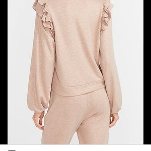 Express metallic ruffle sleeve sweatshirt/joggers size XS silver top/jogger set